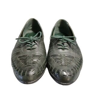 Airstep Oxford Shoes Womens US Size 8M Green Weave Leather Almond Toe Lace Up